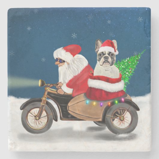 French Bulldog Christmas Santa Claus Steinuntersetzer (Vorderseite)