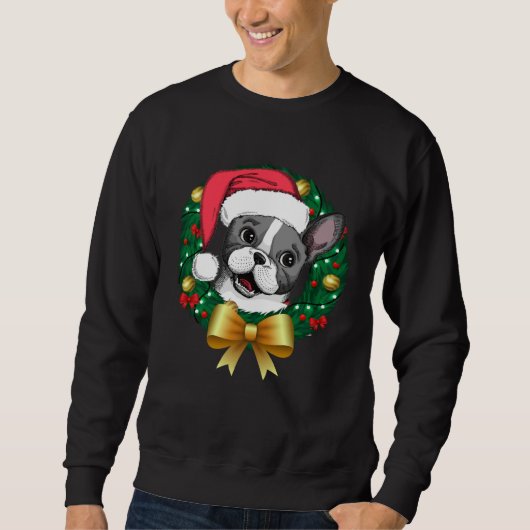 French Bulldog Christmas Santa Xmas Wreath Tree Sweatshirt (Vorderseite)