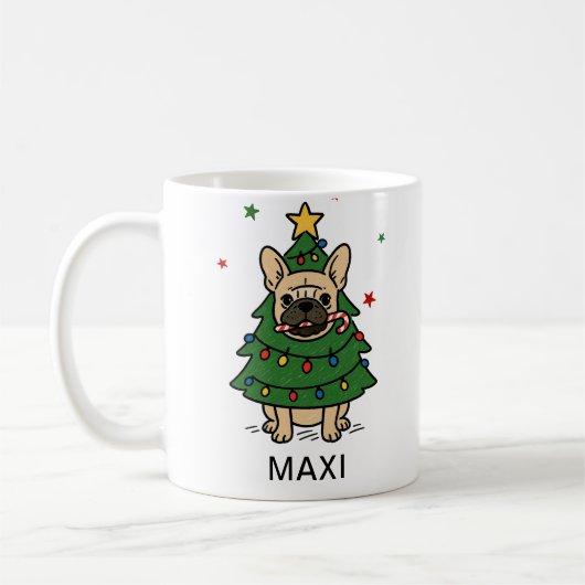 French Bulldog Christmas Tree Custom Name Kaffeetasse (Links)
