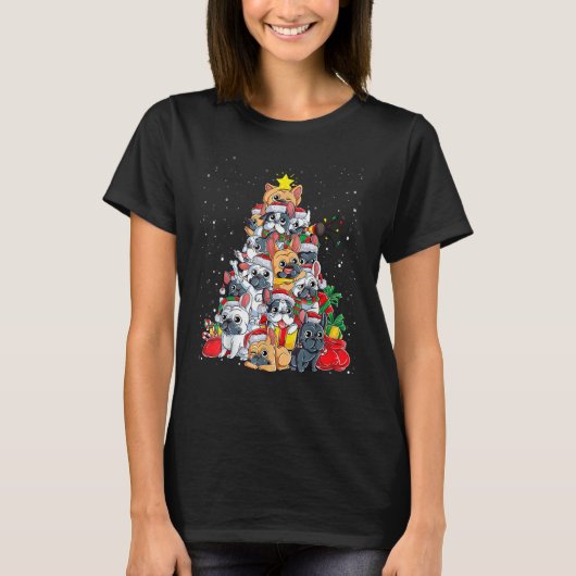 French Bulldog Christmas Tree Dog Santa Christmas  T-Shirt (Vorderseite)