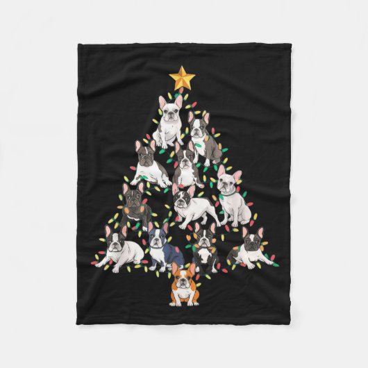 French Bulldog Christmas Tree Frenchie Dog Xmas Pa Fleecedecke (Vorderseite)