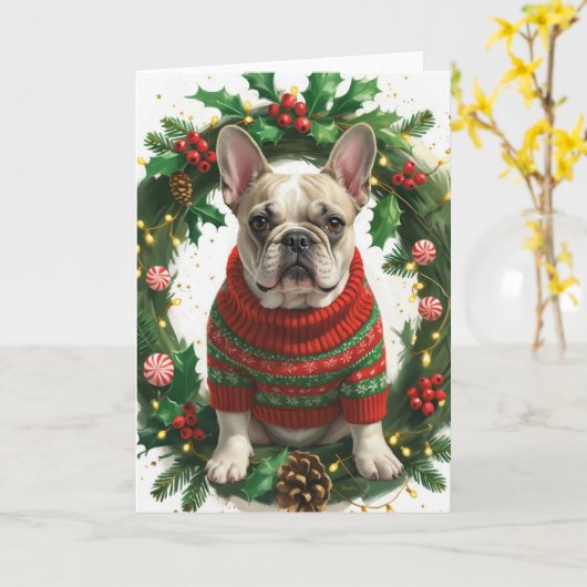 French Bulldog Christmas Wreath Holiday Art Karte (Gelbe Blume)