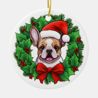 French Bulldog Christmas Wreath Keramik Ornament