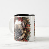 French Bulldog Christmas Wreath Zweifarbige Tasse (Vorderseite Links)