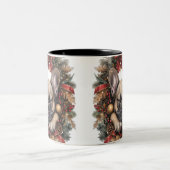 French Bulldog Christmas Wreath Zweifarbige Tasse (Mittel)