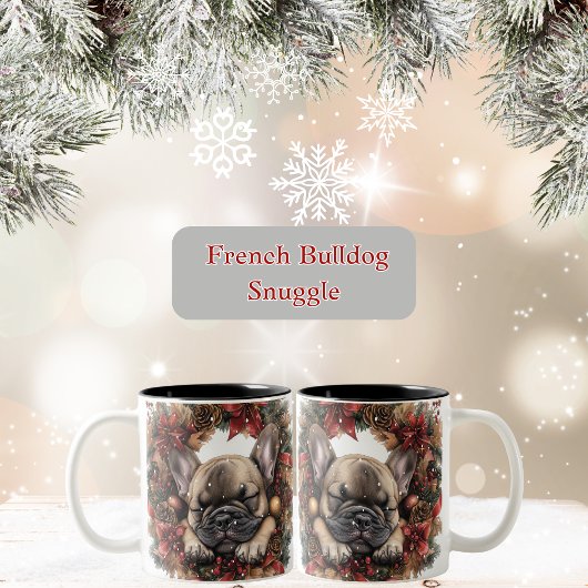 French Bulldog Christmas Wreath Zweifarbige Tasse