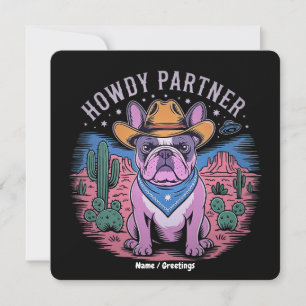 French Bulldog Cowboy UFO Funny Vintager Western Einladung
