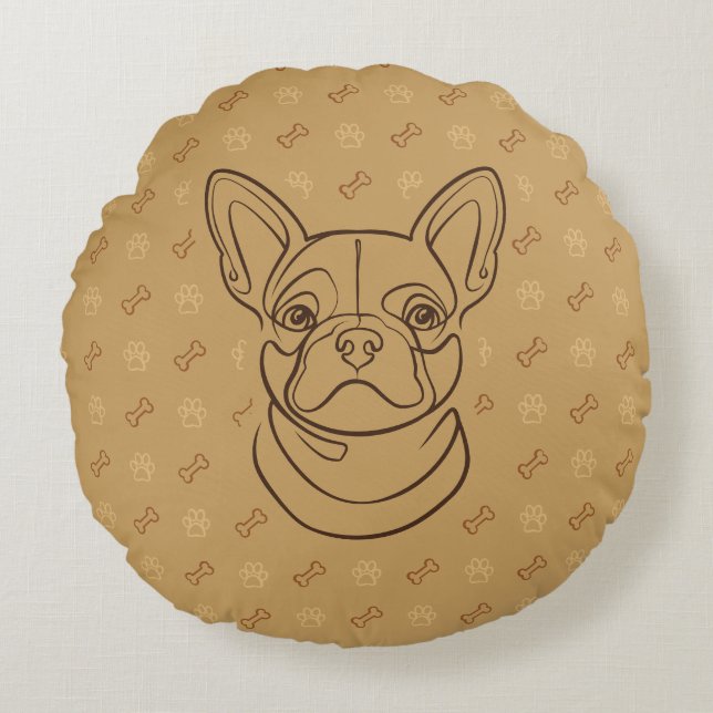 French Bulldog Decorative Line Art Pattern Rundes Kissen (Vorderseite)