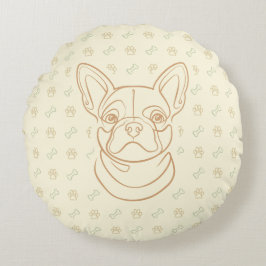French Bulldog Decorative Line Art Pattern Rundes Kissen