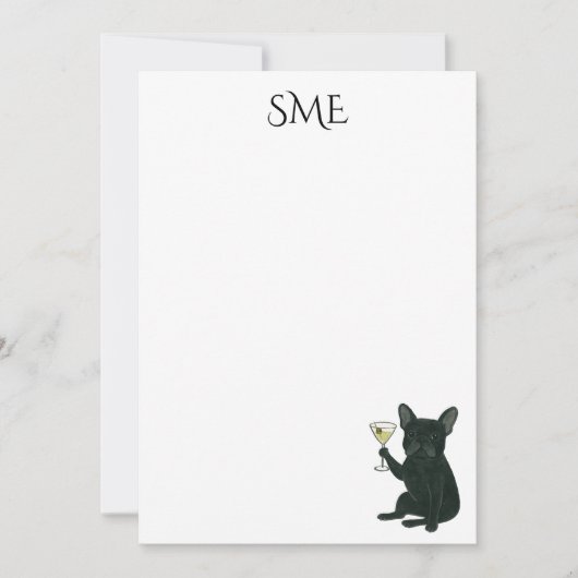 French Bulldog Dirty Martini Monogram Stationery Einladung (Vorderseite)