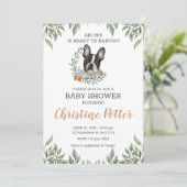 French Bulldog Dog Boy Boho Greenery Baby Shower Einladung (Stehend Vorderseite)