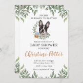 French Bulldog Dog Boy Boho Greenery Baby Shower Einladung (Vorne/Hinten)