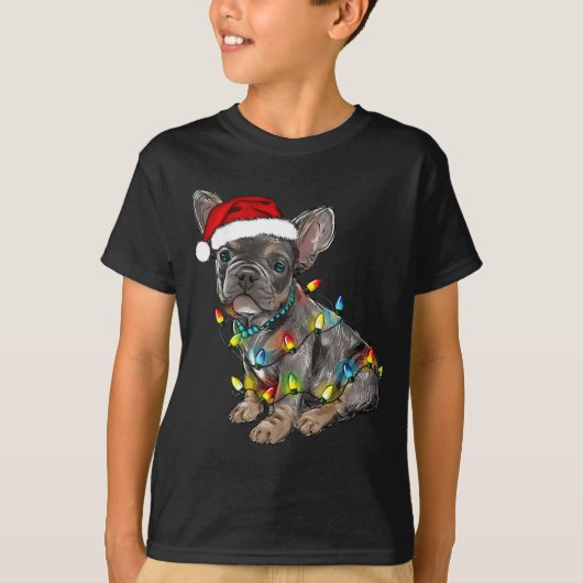 French Bulldog Dog Christmas Lights Santa Xmas Pet T-Shirt (Vorderseite)