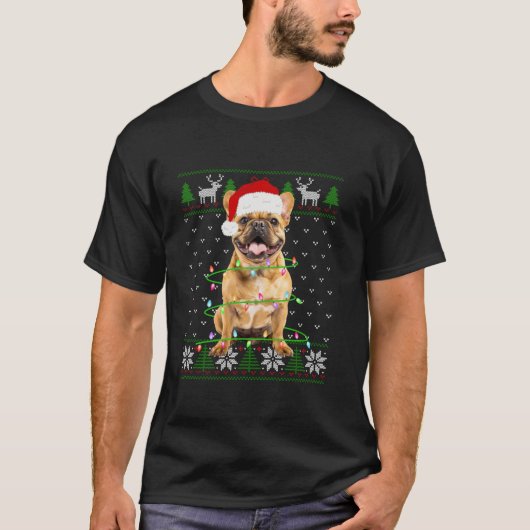 French Bulldog Dog Christmas Tree Lights Welpenhun T-Shirt (Vorderseite)