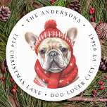 French Bulldog Dog Custom Christmas Rücksendeadres Runder Aufkleber<br><div class="desc">Suchen Sie die perfekte Urlaubskarte oder ein Geschenk für den Hundefreund in Ihrem Leben? Schauen Sie sich nur unsere bezaubernde Kollektion zum Thema Bulldog an! Mit niedlichen und festlichen Designs werden unsere Karten und Geschenke jedem ein Lächeln ins Gesicht bringen. Unsere Urlaubskarten sind in verschiedenen französischen Bulldoggen-Designs gestaltet, darunter Jungtiere...</div>