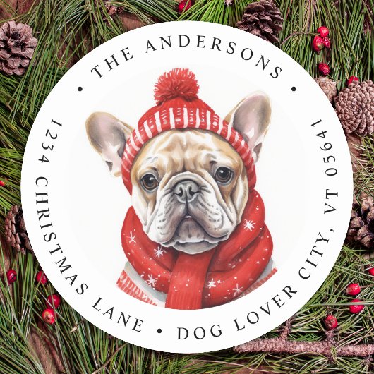 French Bulldog Dog Custom Christmas Rücksendeadres Runder Aufkleber
