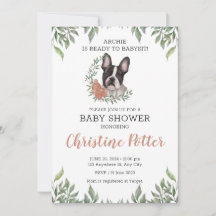 French Bulldog Dog Girl Boho Greenery Baby Shower