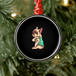 French Bulldog Dog I Love Mom Tattoo Lover Gift Ornament Aus Metall