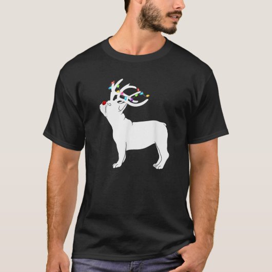 French bulldog Dog Reindeer Lights Plaid Santa Hat T-Shirt (Vorderseite)