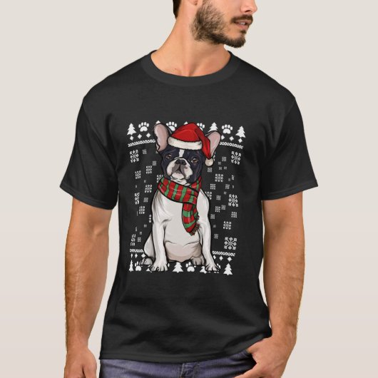 French Bulldog Dog Santa Hat Xmas Ugly Christmas T-Shirt (Vorderseite)