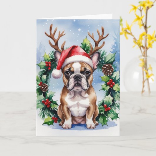 French Bulldog Dog Weihnachtsgrüßen Karte (Gelbe Blume)