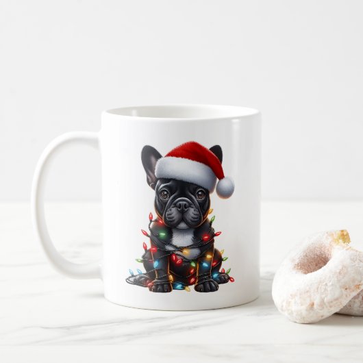 French Bulldog Doppy Welpe Weihnachten Kaffeetasse (Mit Donut)