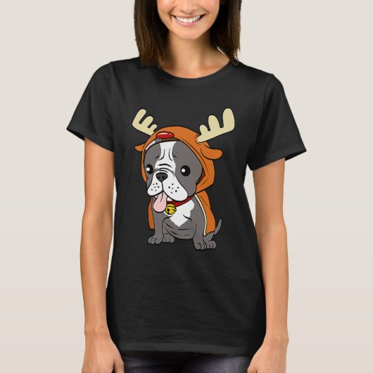 French Bulldog Dressed Up Reindeer Dogs Xmas T-Shirt (Vorderseite)