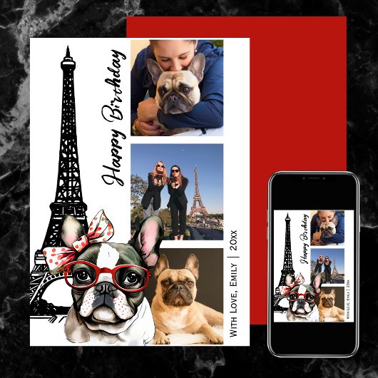 French Bulldog Eiffel Tower Foto Paris Geburtstag Karte