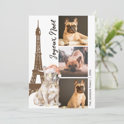 French Bulldog Eiffel Tower Foto Paris Weihnachten (Stehend Vorderseite)