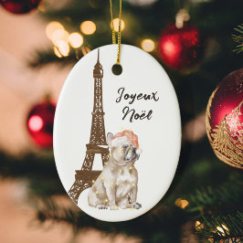 French Bulldog Eiffel Tower Foto Paris Weihnachten Keramik Ornament