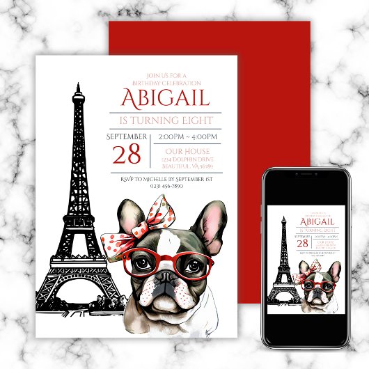 French Bulldog Eiffel Tower Paris Welppy Birthday Einladung
