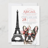 French Bulldog Eiffel Tower Paris Welppy Birthday Einladung (Vorderseite)
