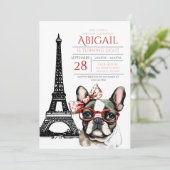 French Bulldog Eiffel Tower Paris Welppy Birthday Einladung (Stehend Vorderseite)