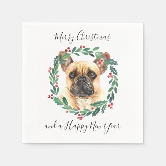 French Bulldog Elegant Dog Frohe Weihnachten Serviette (Vorderseite)