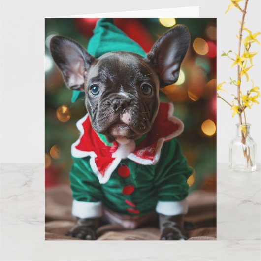 French Bulldog Elf Puppy Christmas Card Karte (Gelbe Blume)