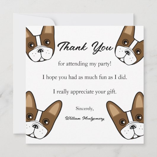 French Bulldog Face Birthday Party Danke Karte (Rückseite)