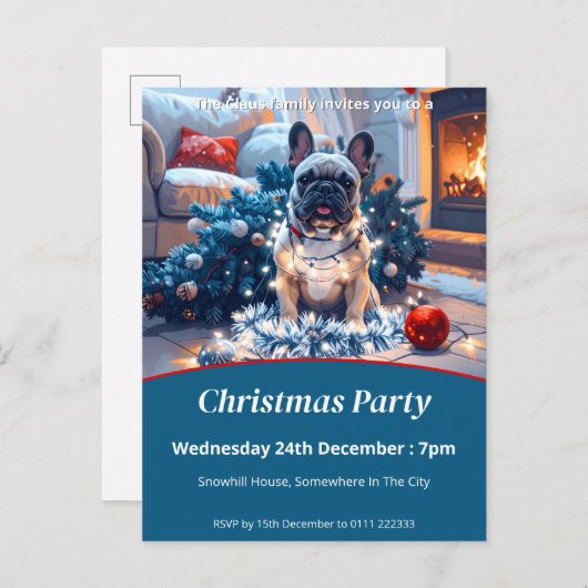 French Bulldog & Fairy Lights Weihnachten Einladungspostkarte (Vorne/Hinten)