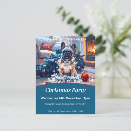 French Bulldog & Fairy Lights Weihnachten Einladungspostkarte (Stehend Vorderseite)