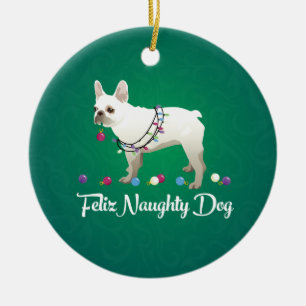 French Bulldog Feliz Naughty Dog Weihnachten Keramikornament