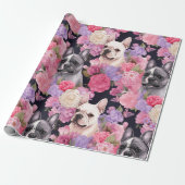 French Bulldog Floral Butterfly Wrapping Paper Geschenkpapier (Ungerollt)