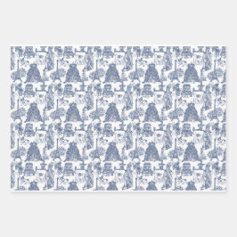 FRENCH BULLDOG Frenchie Blue Toile Geschenkpapier Set