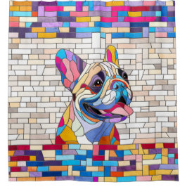 French Bulldog - Frenchie - buntes Mosaik Duschvorhang