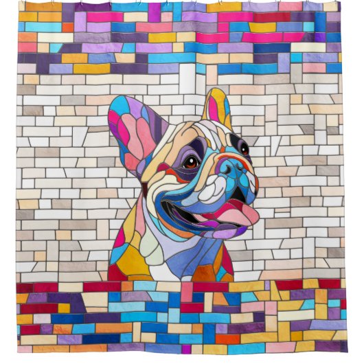 French Bulldog - Frenchie - buntes Mosaik Duschvorhang (Vorderseite)