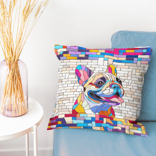 French Bulldog - Frenchie - buntes Mosaik Kissen