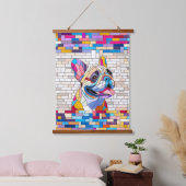 French Bulldog - Frenchie - buntes Mosaik Wandteppich Mit Holzrahmen (Schlafzimmer)