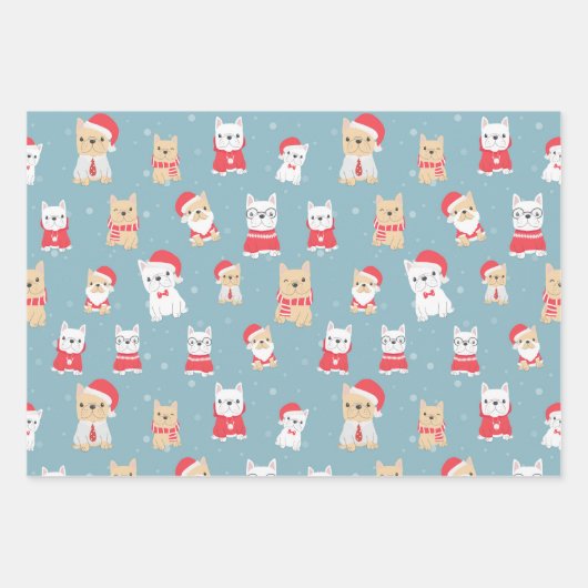 French Bulldog Frenchie Christmas Pattern Geschenkpapier Set (Vorderseite)