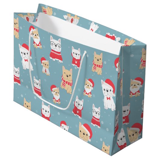 French Bulldog Frenchie Christmas Pattern Große Geschenktüte (Vorderseite Schrägansicht)