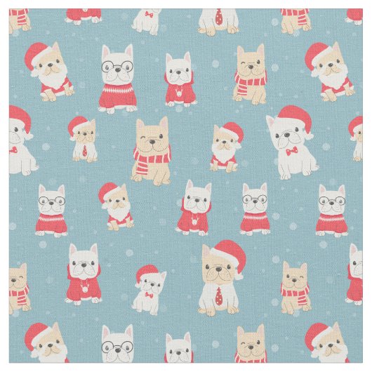 French Bulldog Frenchie Christmas Pattern Stoff (Nahaufnahme)