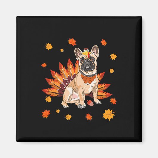 French Bulldog Frenchie Dog Maple Leaf Thanksgivin Magnet (Vorne)