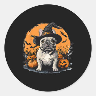 French Bulldog Frenchie Dog Whitch Hat Halloween P Runder Aufkleber